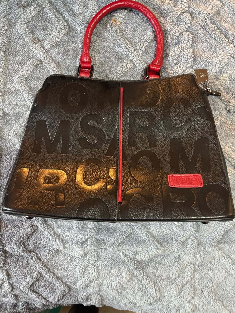 Xuanyuroo Fashion Black Red Embossed Letter Satchel Handbag